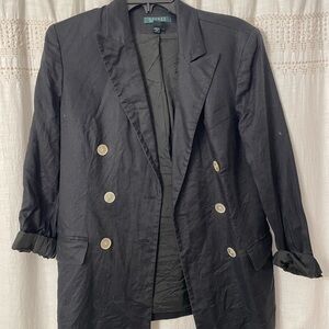 Ralph Lauren Black Double-Breasted Linen Blazer